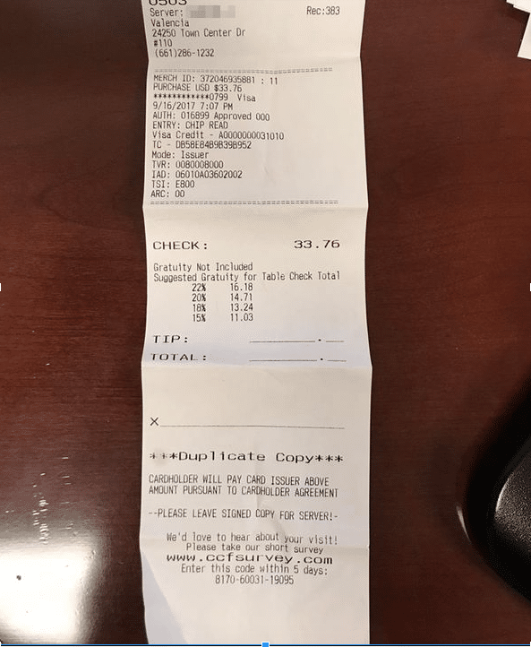 A close up image of a receipt